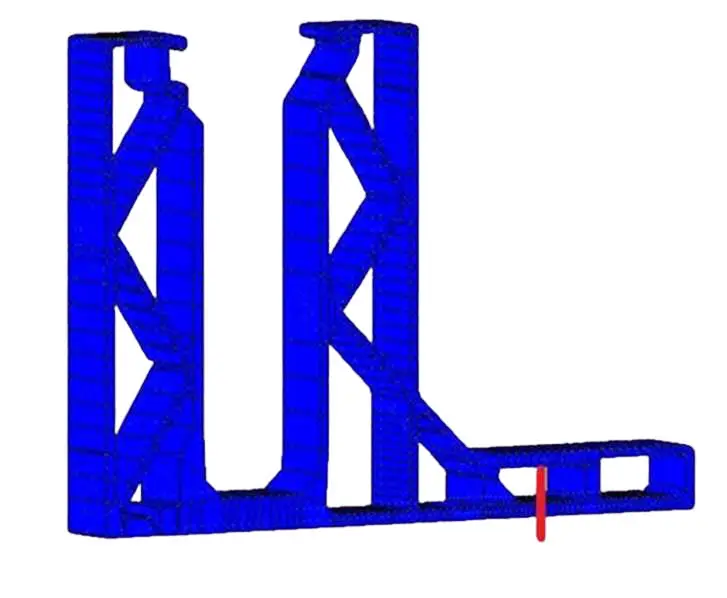 Finite element analysis 3D model of a blue aluminum structural support bracket engineered for architectural glass facade wind load stability